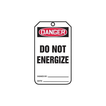 Accuform Safety Tags, DANGER DO NOT ENERGIZE, 5.75in x 3.25in, RP-Plastic, 25PK MDT163PTP